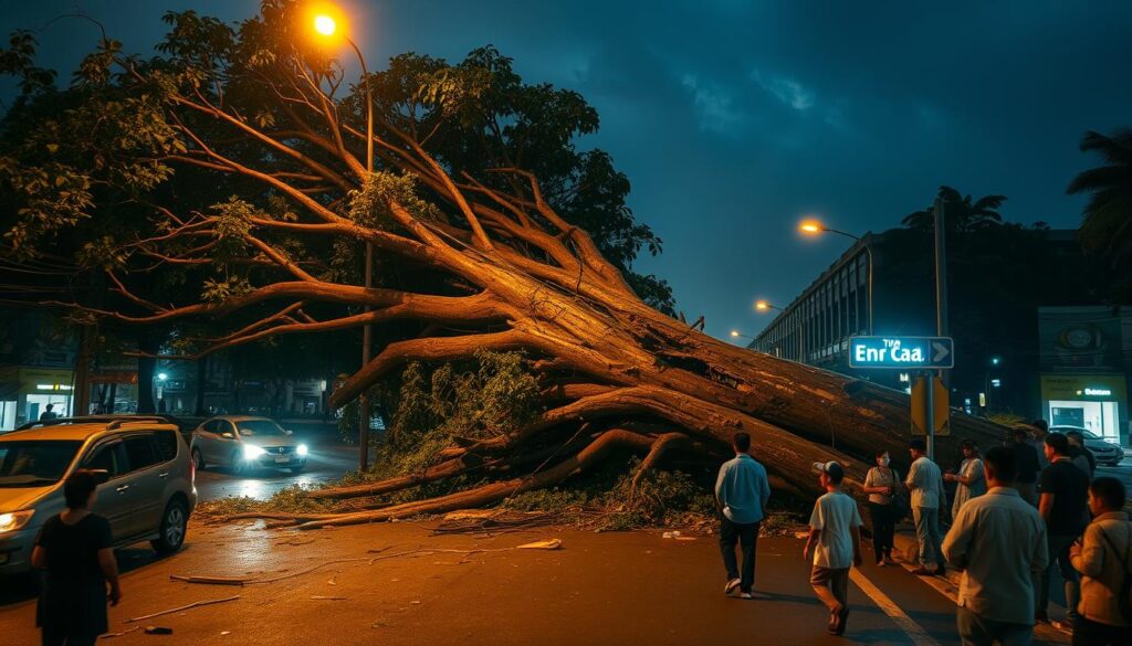 Jalan Raya Bogor terkena pohon tumbang