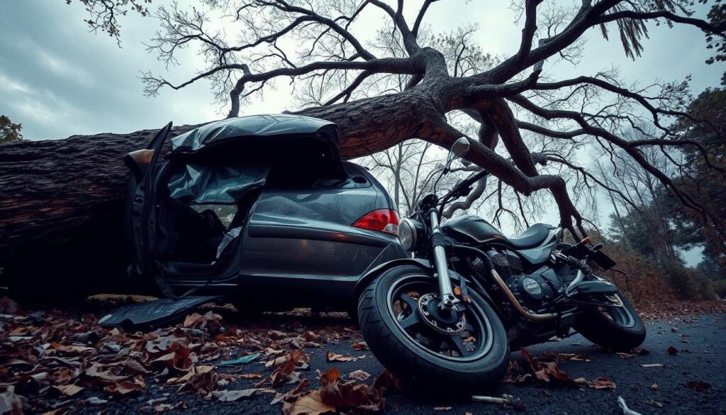 Kerusakan pada Motor dan Mobil akibat Pohon Tumbang