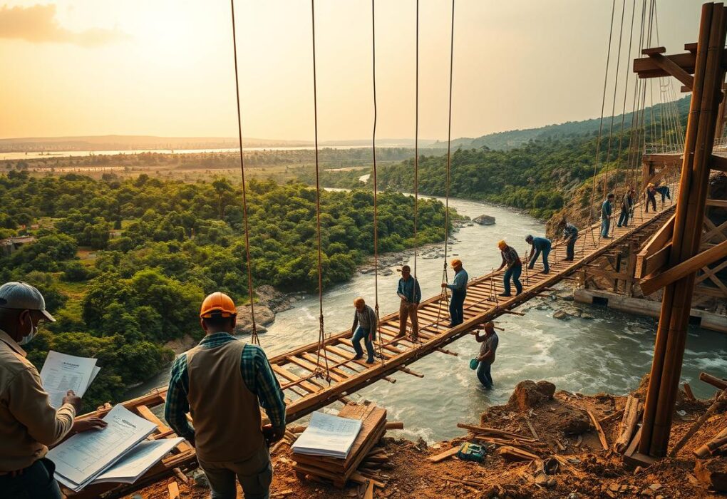 Proses Pembangunan Jembatan Gantung